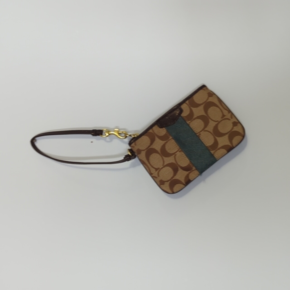Coach Handbags - Coach Teal and Brown Signature Stripe Wallet Wristlet